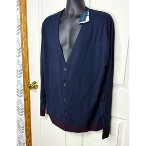 Perry Ellis Tech Knit Colorblock Button Front Cardigan Sweater Blue XL Tall NWT